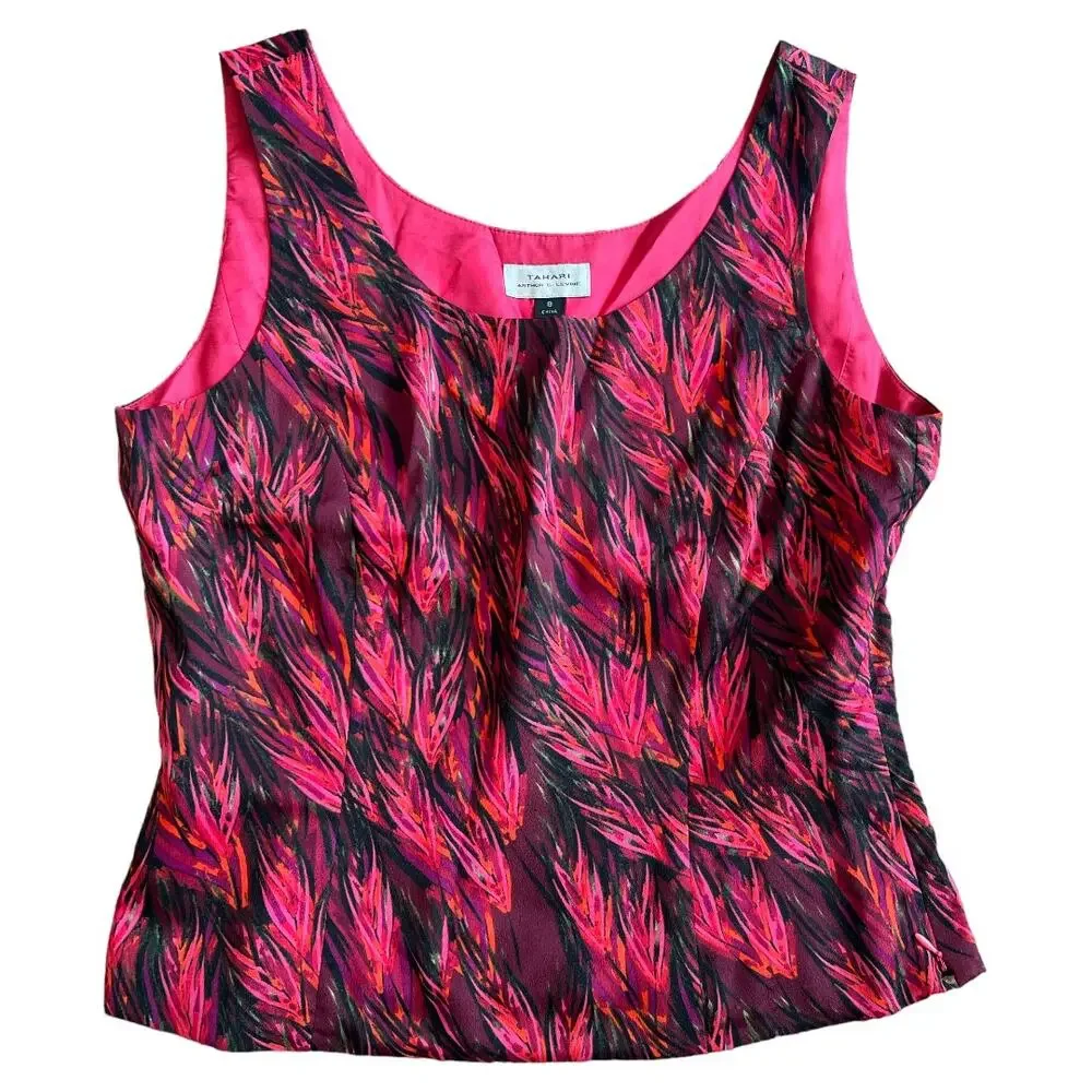 TAHARI ARTHUR S. LEVINE Pink Multicolor Printed Sleeveless Top, US8/M